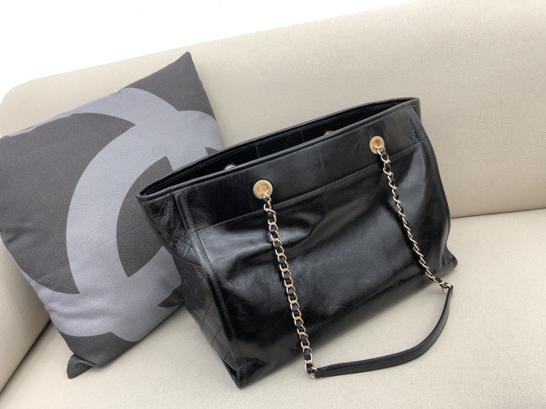 Calfskin Small Shopping Shoulder Bag Tote Bag AS3257 Black 